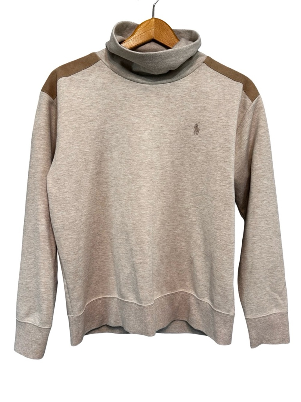Polo by Ralph Lauren Beige Turtleneck Sweatshirt with Brown Shoulder Panels